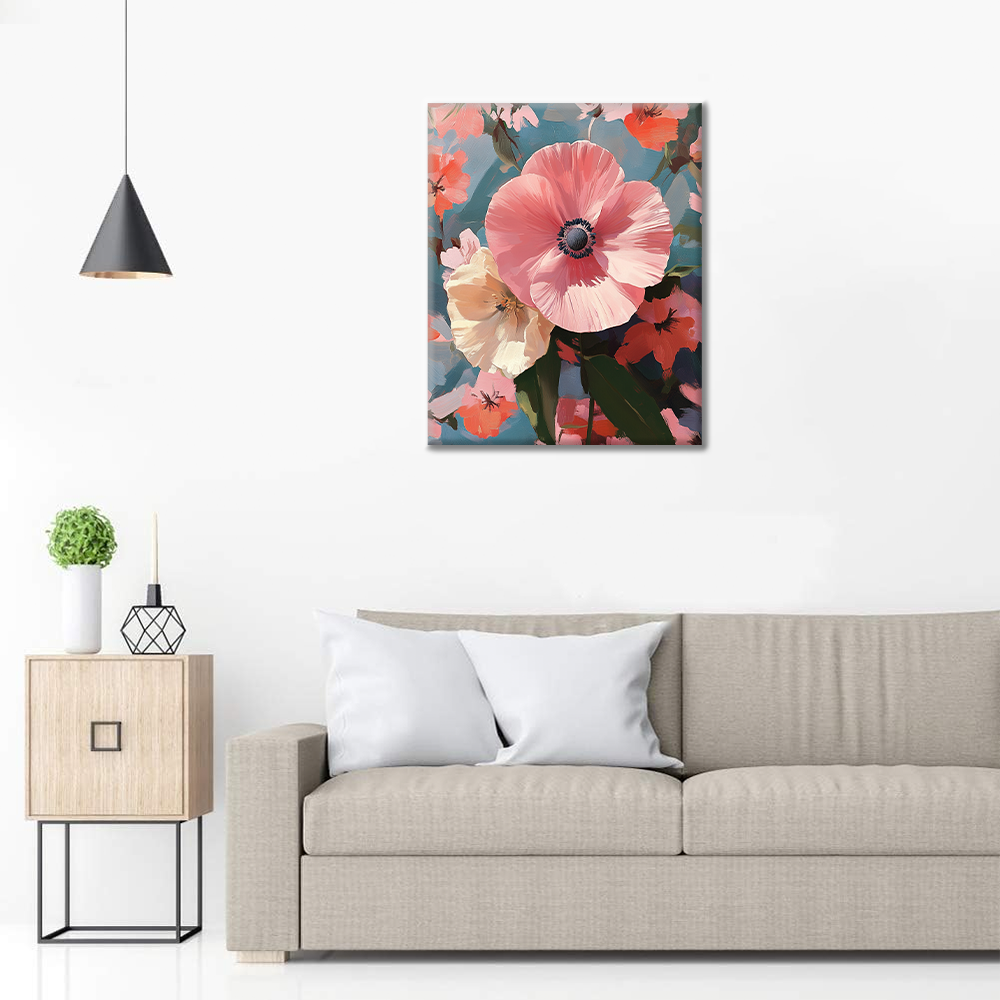 Floraison rose au milieu de l'harmonie de la nature - Peinture par numéros