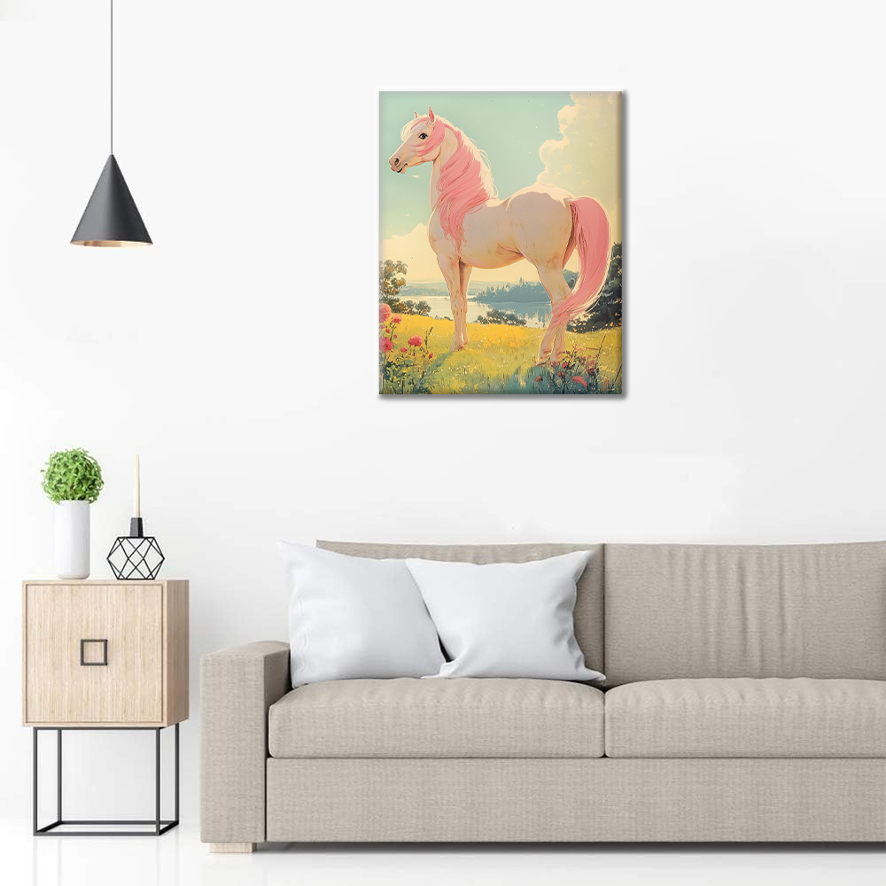Cheval rose regardant l'horizon - Peinture par numéros