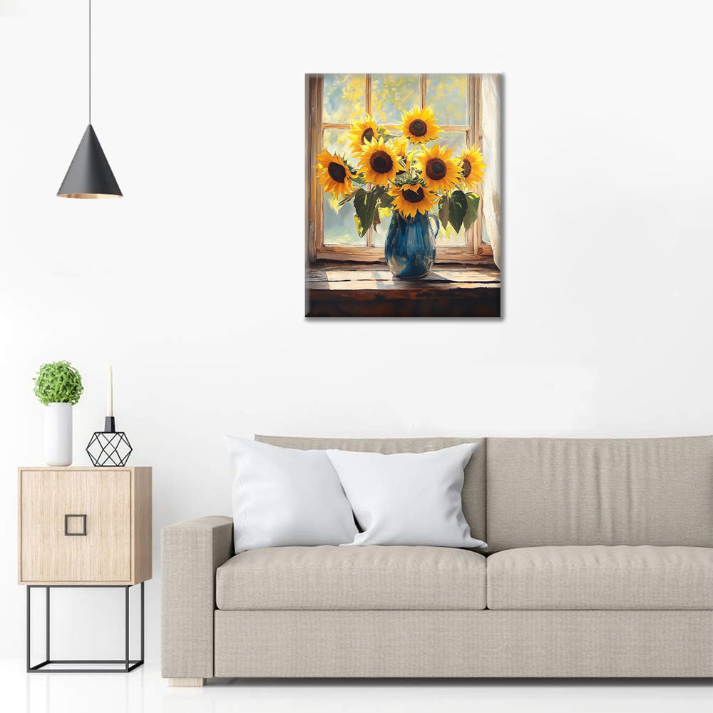 Tournesols à la Fenêtre - Peinture par Numéros