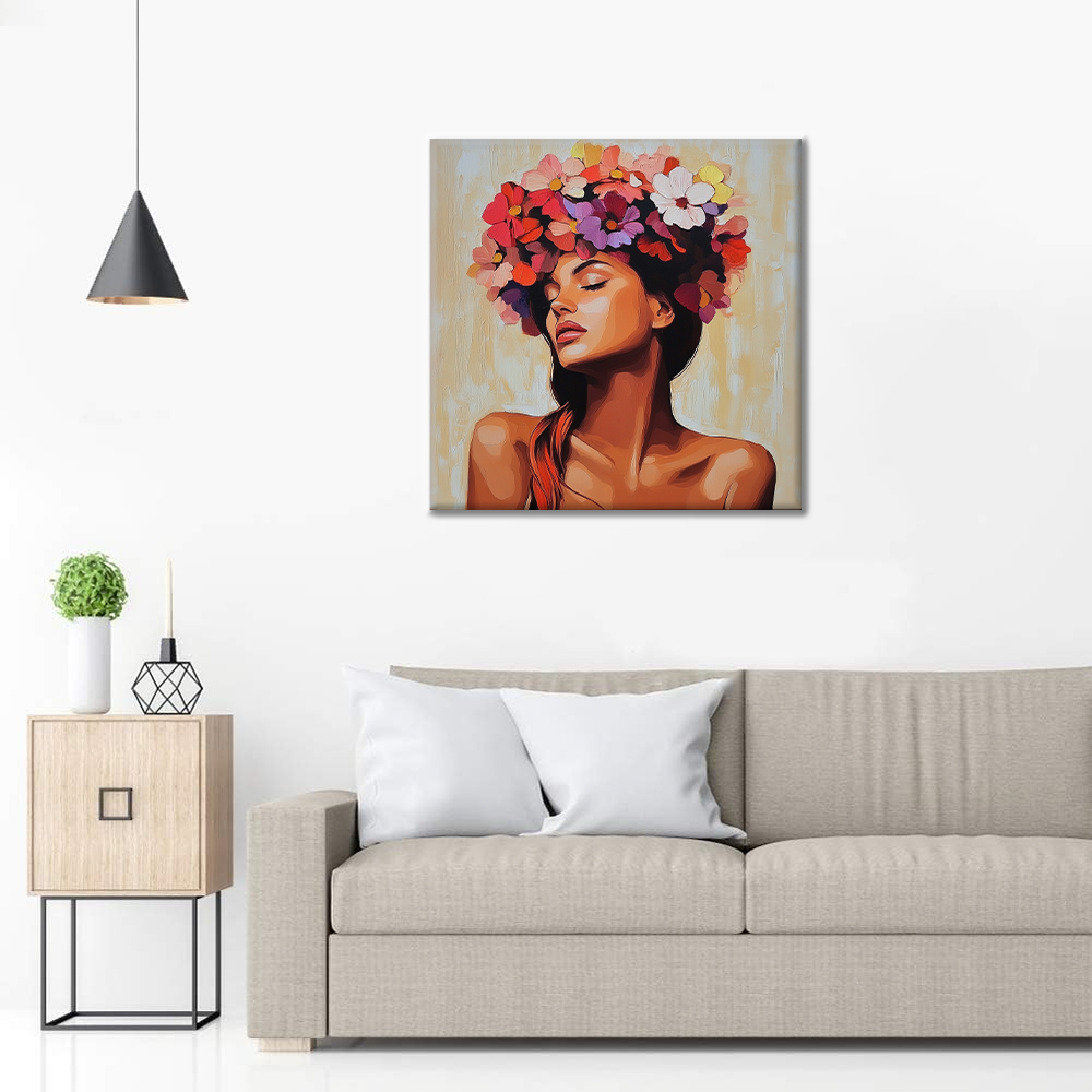 Femme sereine en fleurs – Peinture par numéros