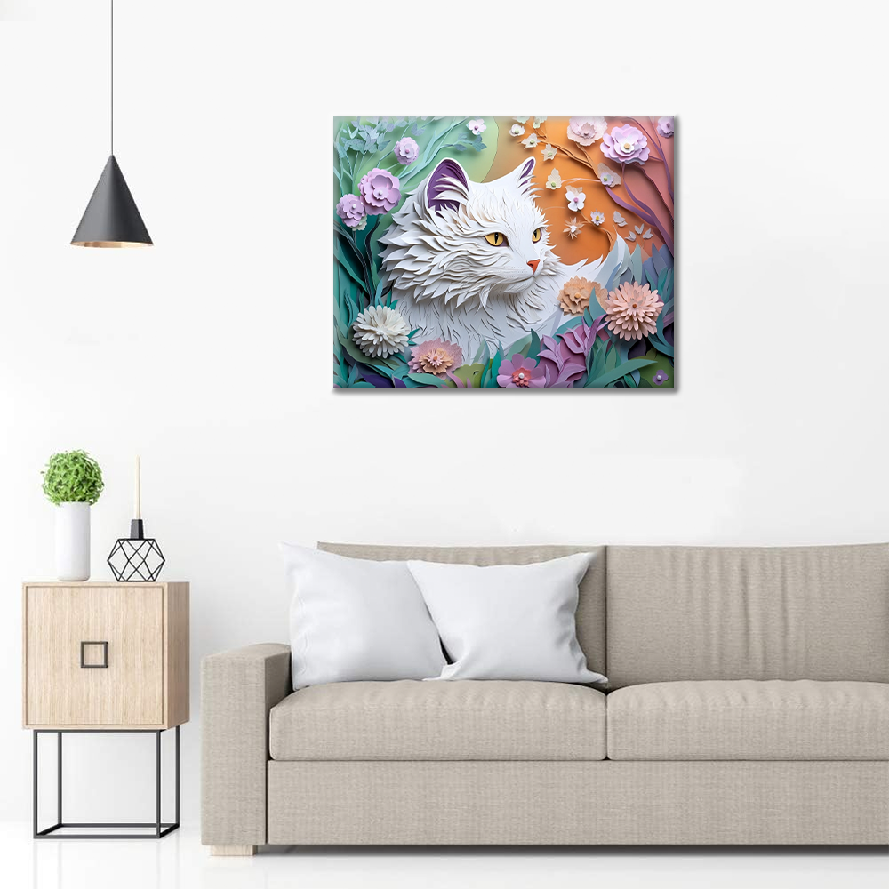 Chuchotements du chat des fleurs en papier - Peindre par numéros