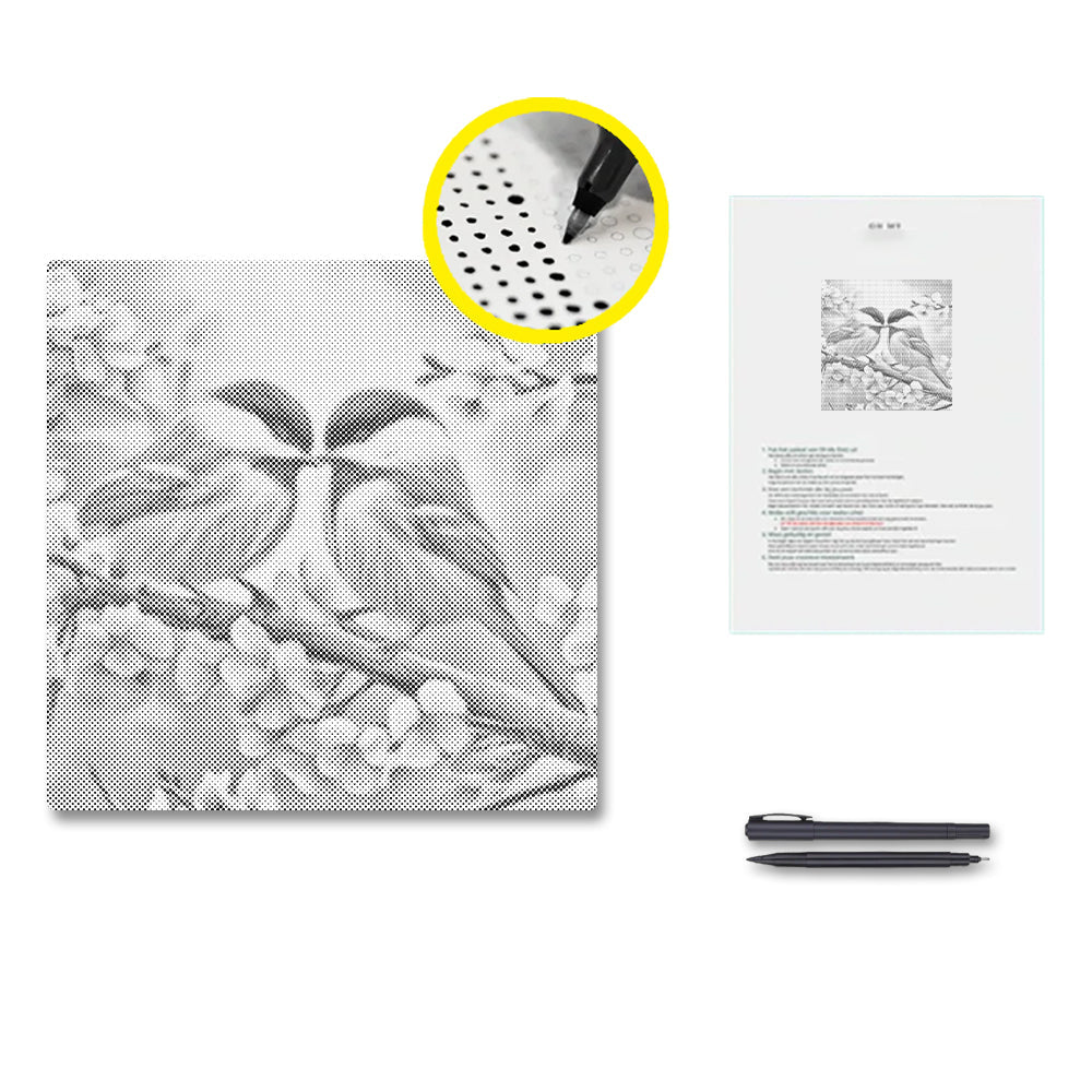 Oiseaux amoureux - Peinture à points