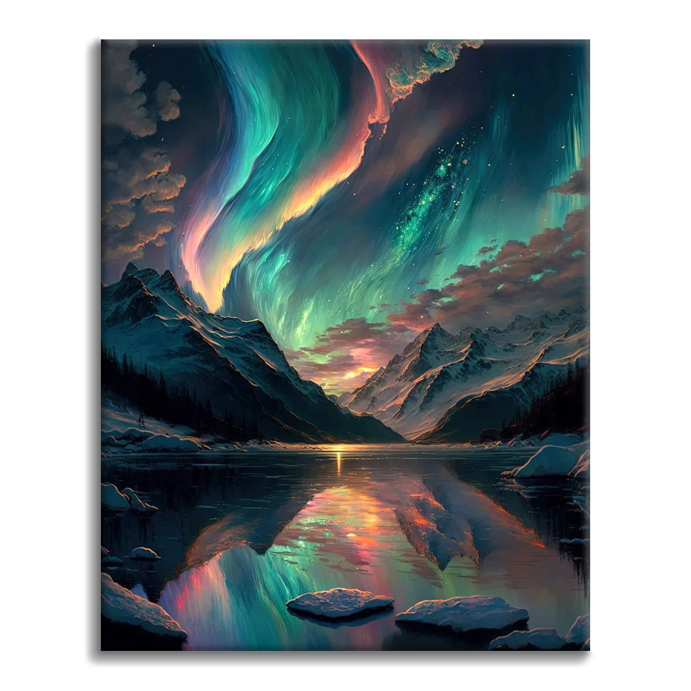 Aurores boréales colorées – Peinture par numéros
