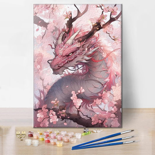 Dragon en fleurs de cerisier - Peinture par numéros