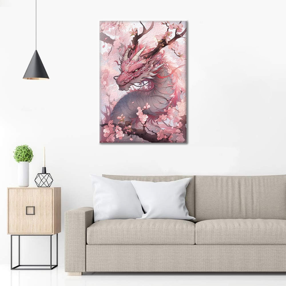 Dragon en fleurs de cerisier - Peinture par numéros