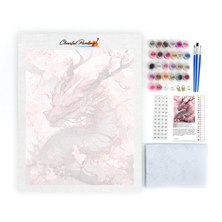 Dragon en fleurs de cerisier - Peinture par numéros