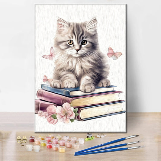 Clipart de chats mignons avec des livres - Peinture par numéros