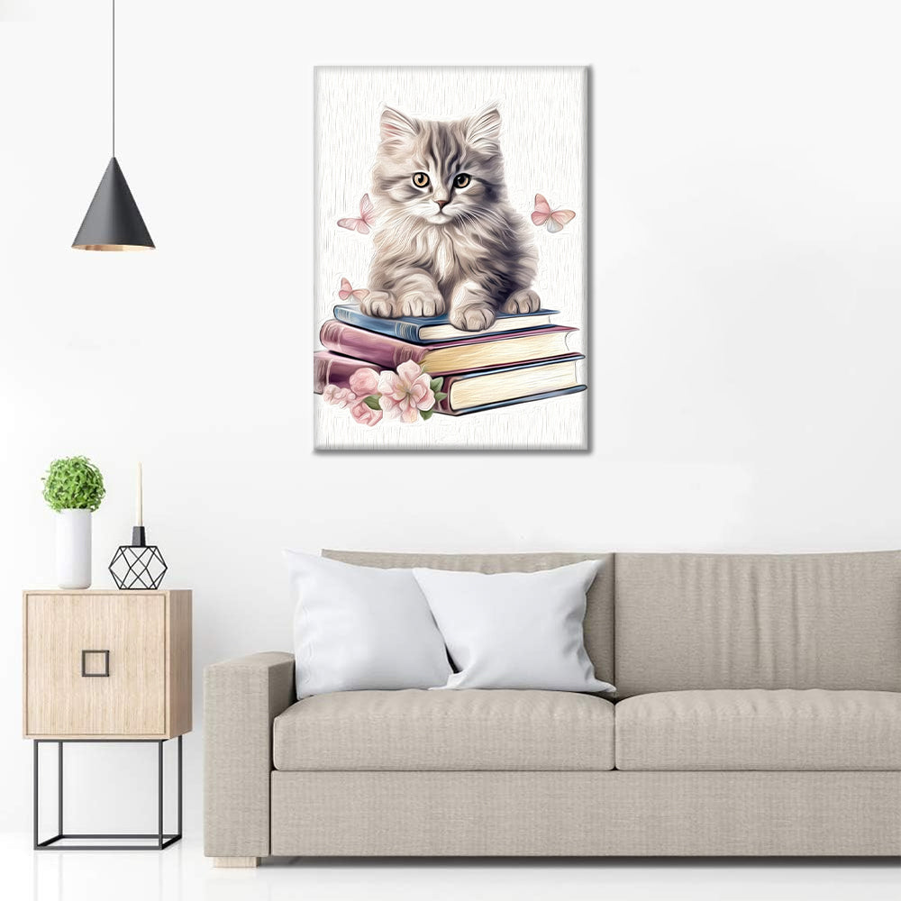 Clipart de chats mignons avec des livres - Peinture par numéros