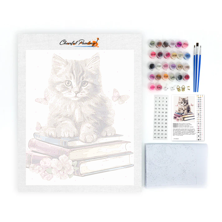 Clipart de chats mignons avec des livres - Peinture par numéros