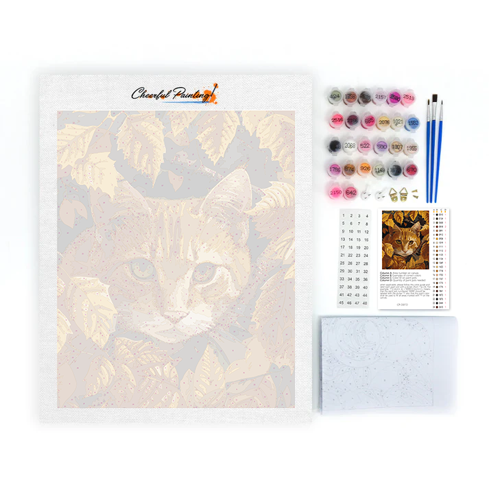Feuilles et chat – Peinture par numéros