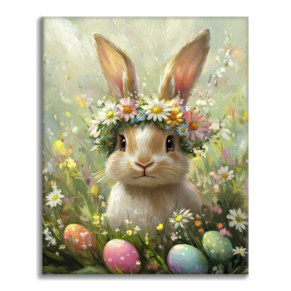Lapin à la Couronne de Fleurs - Peinture par Numéros