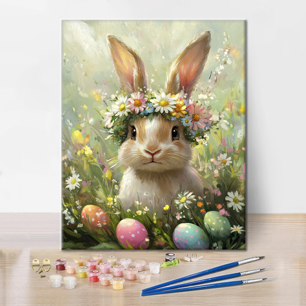 Lapin à la Couronne de Fleurs - Peinture par Numéros