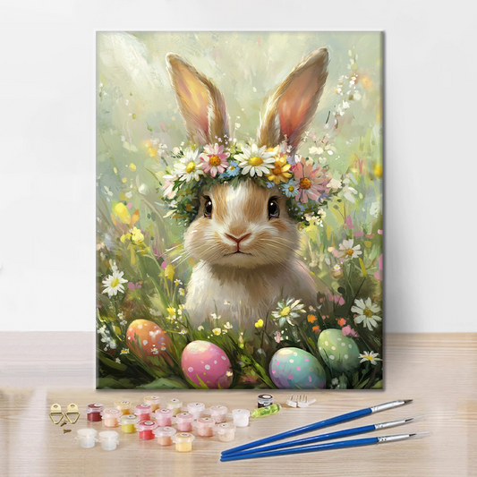 Lapin à la Couronne de Fleurs - Peinture par Numéros