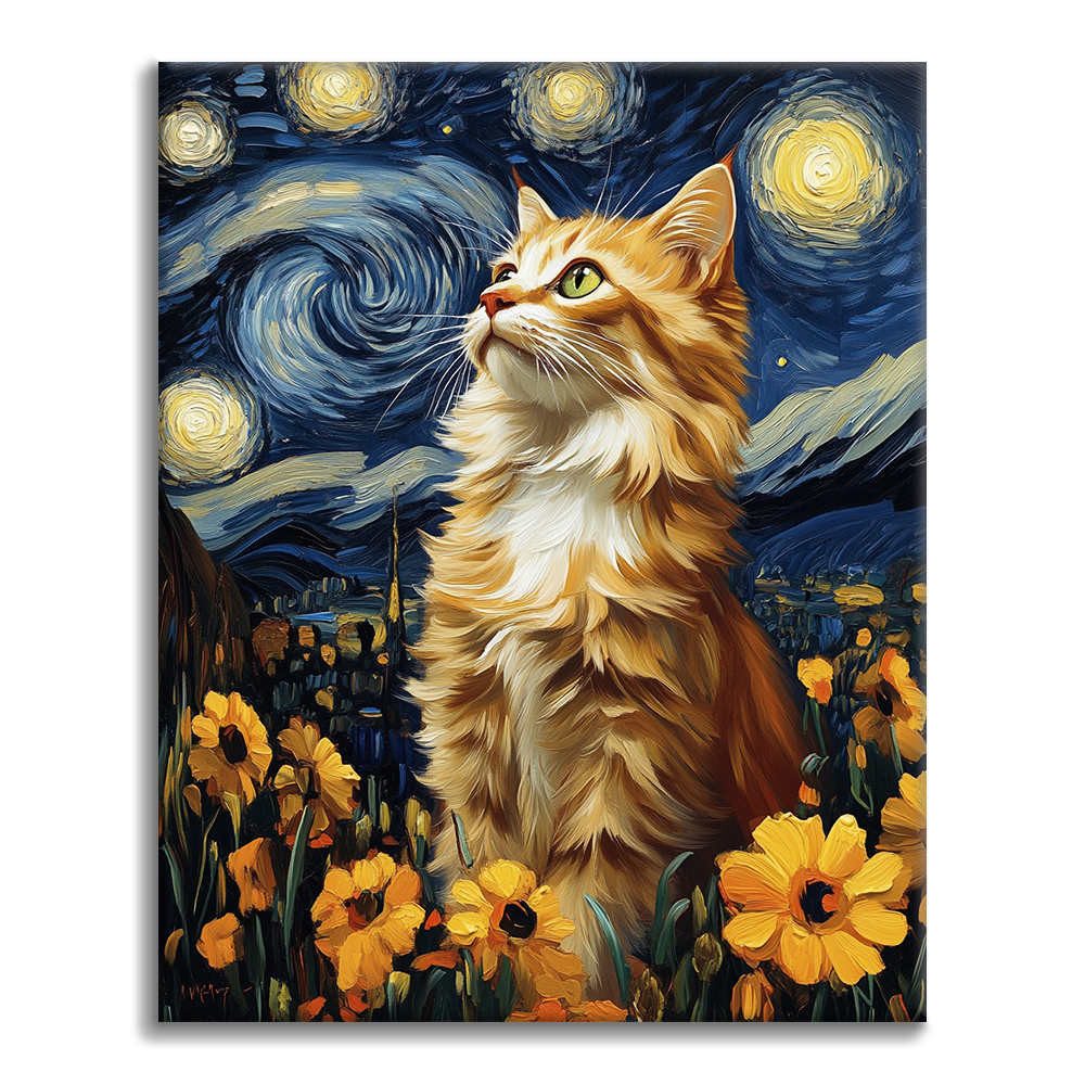 Chat Nuit Étoilée - Peinture par Numéros