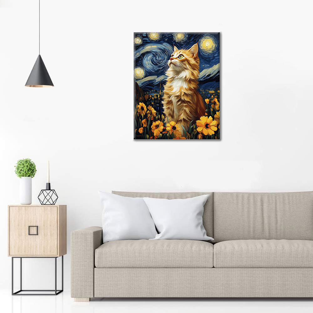 Chat Nuit Étoilée - Peinture par Numéros
