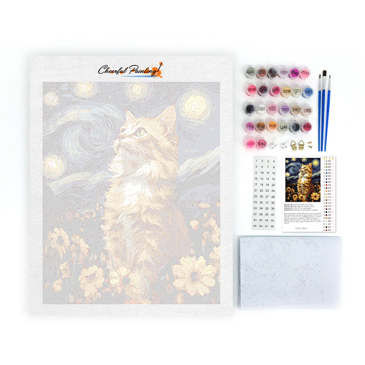 Chat Nuit Étoilée - Peinture par Numéros