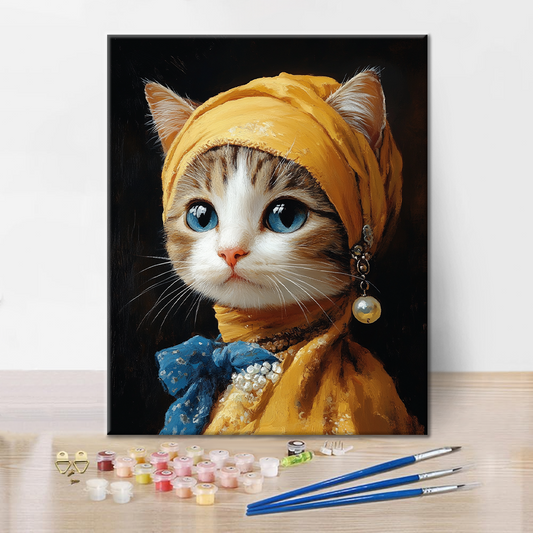 Chat avec Boucle d'Oreille en Perle - Peinture par Numéros