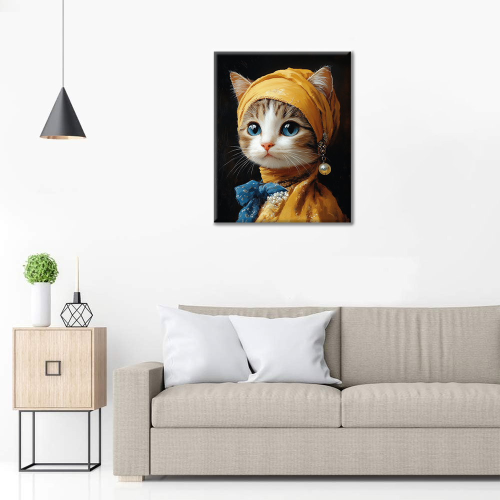 Chat avec Boucle d'Oreille en Perle - Peinture par Numéros