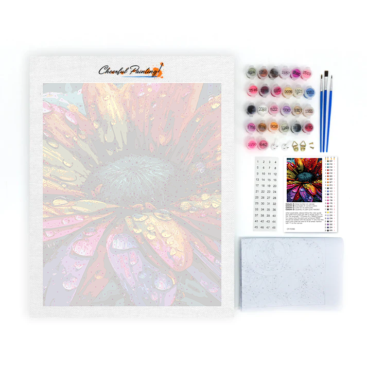Fleur aux couleurs vives avec des gouttes de pluie - Peinture par numéros