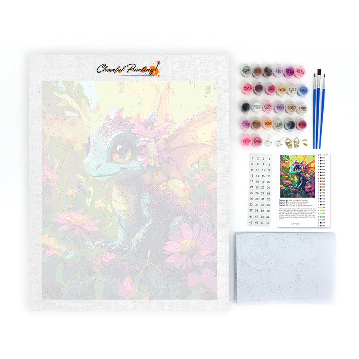 Dragon coloré au milieu des fleurs – Peinture par numéros