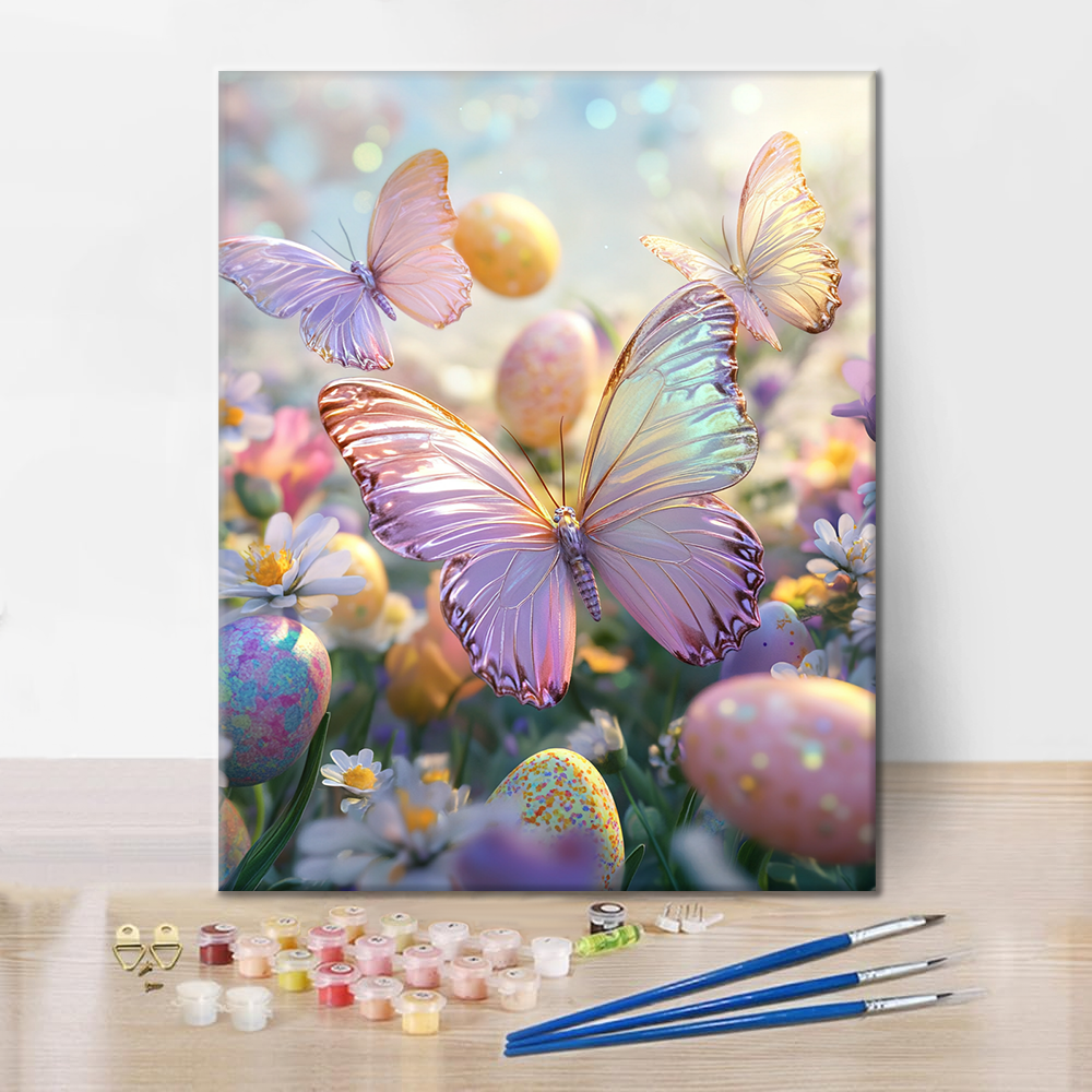 Papillons et Œufs de Printemps - Peinture par Numéros