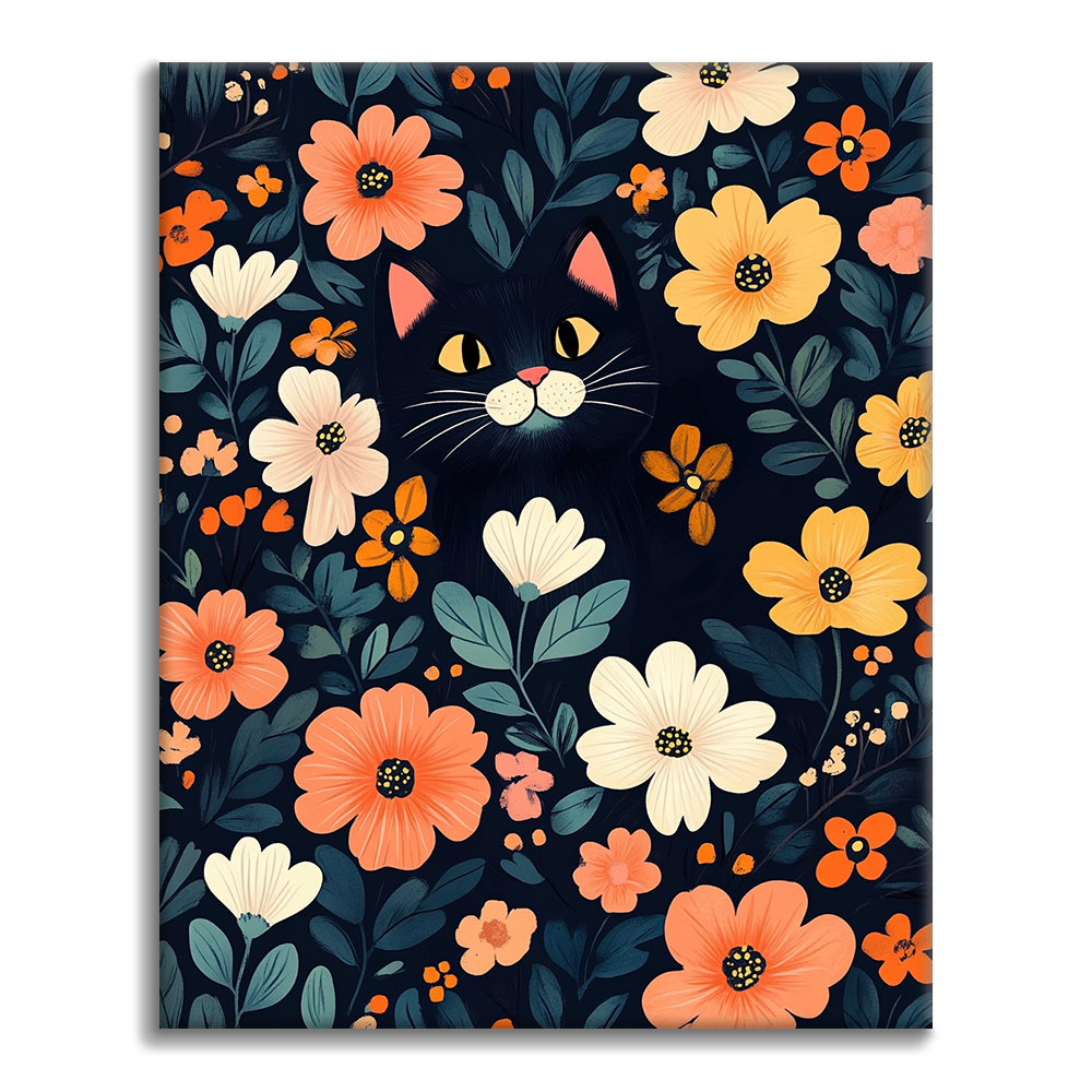 Chat Noir à Cache-Cache - Peinture par Numéros