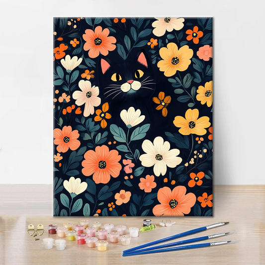 Chat Noir à Cache-Cache - Peinture par Numéros