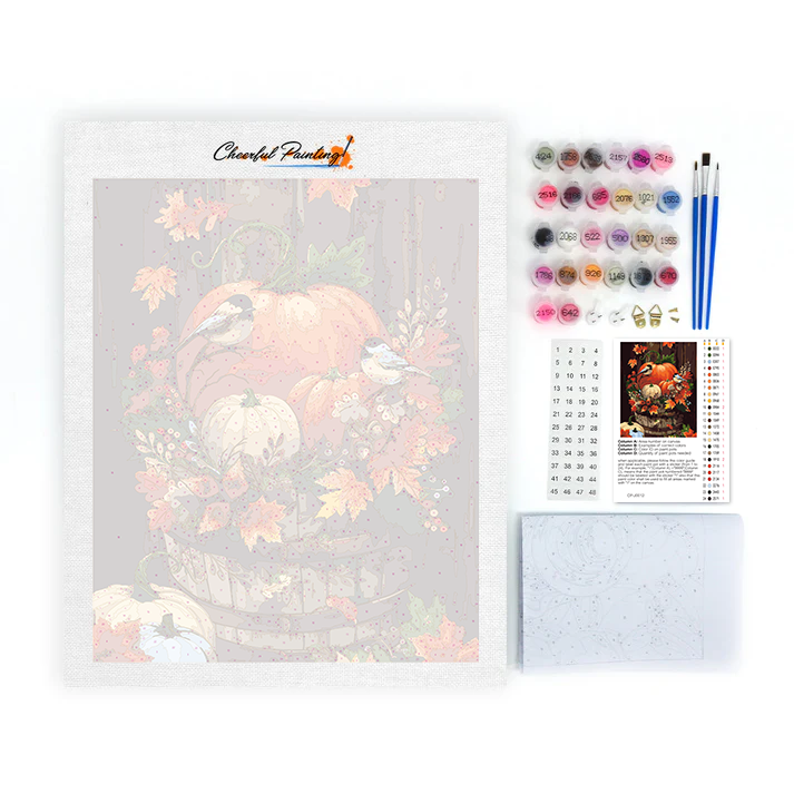 Feuilles d'automne de citrouille et d'oiseau - Peinture par numéros