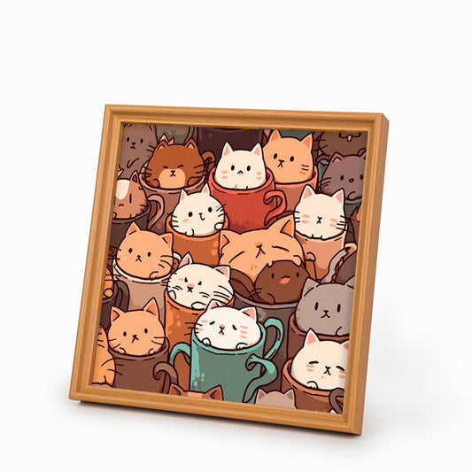 Chats dans des tasses - Puzzle en bois à colorier