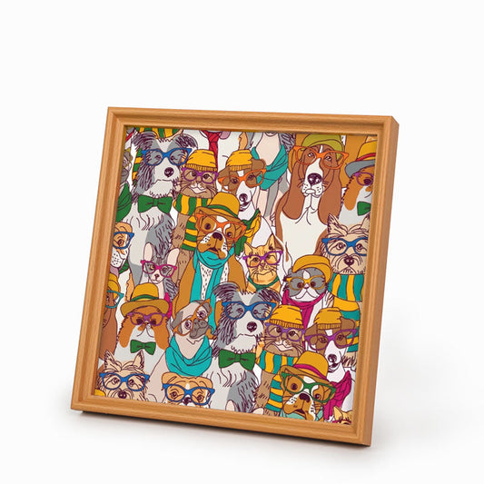 Chiens à lunettes - Puzzle en bois à colorier