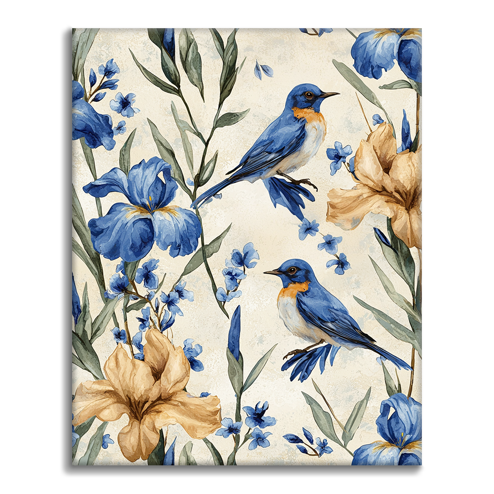 Oiseau Bleu et Iris - Peinture par Numéros