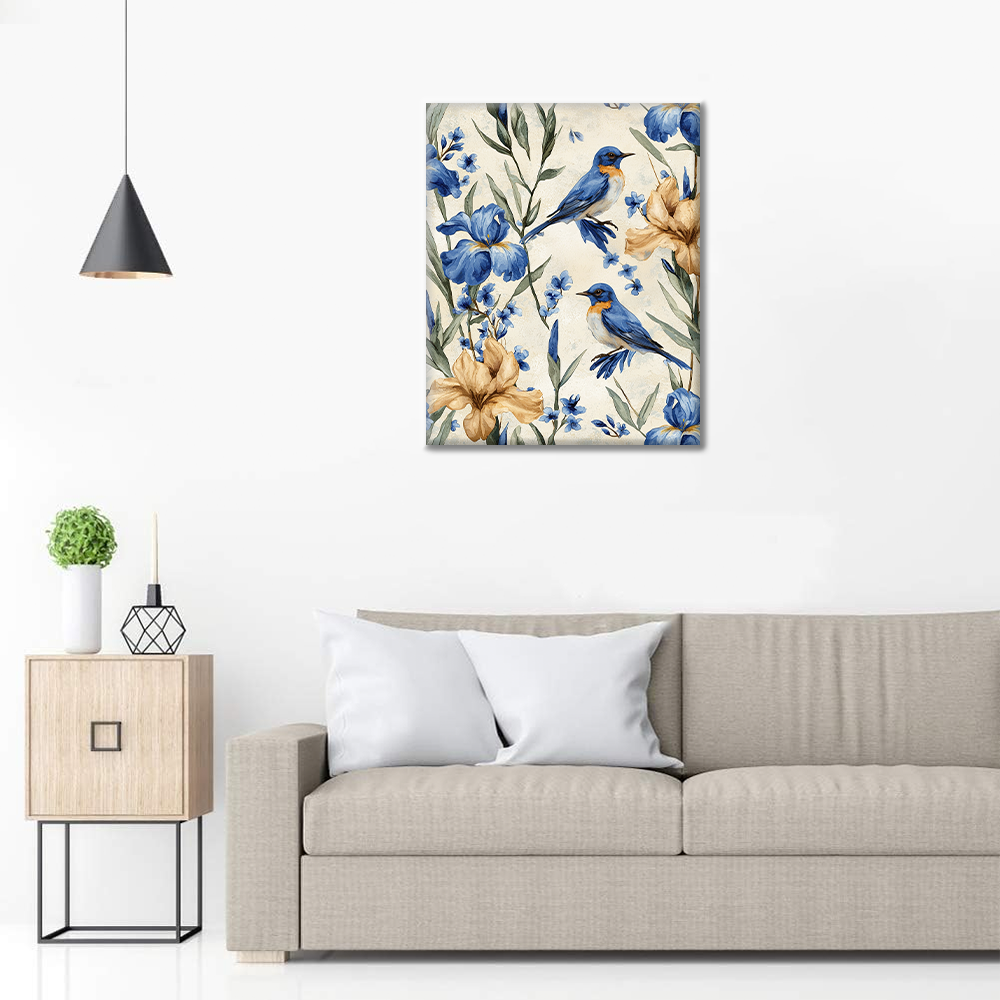 Oiseau Bleu et Iris - Peinture par Numéros