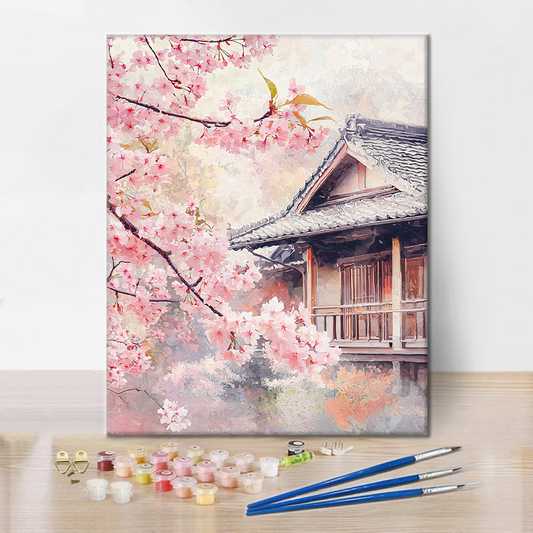 Fleurs de Cerisier près de la Maison - Peinture par Numéros