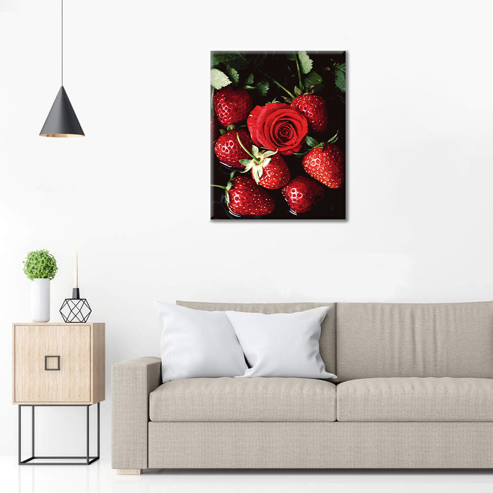Fraise avec Roses - Peinture par Numéros