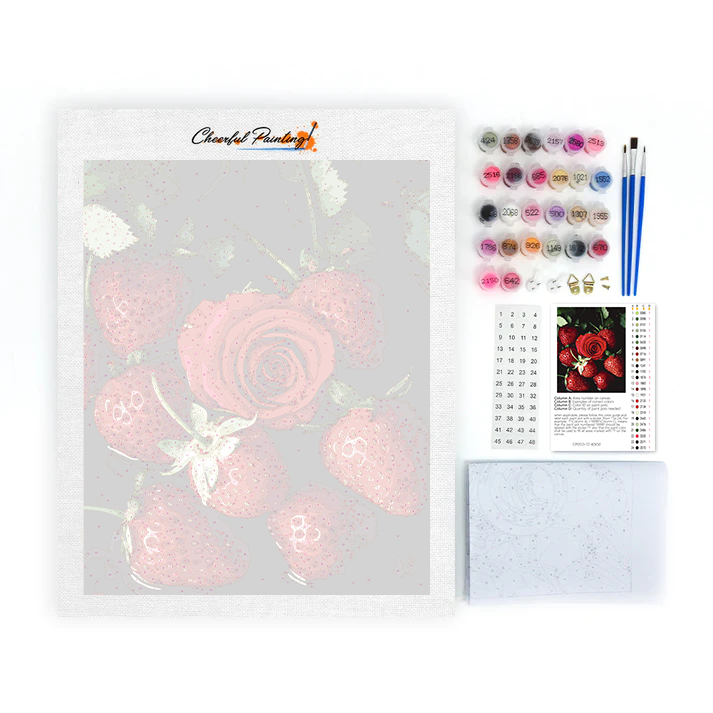 Fraise avec Roses - Peinture par Numéros