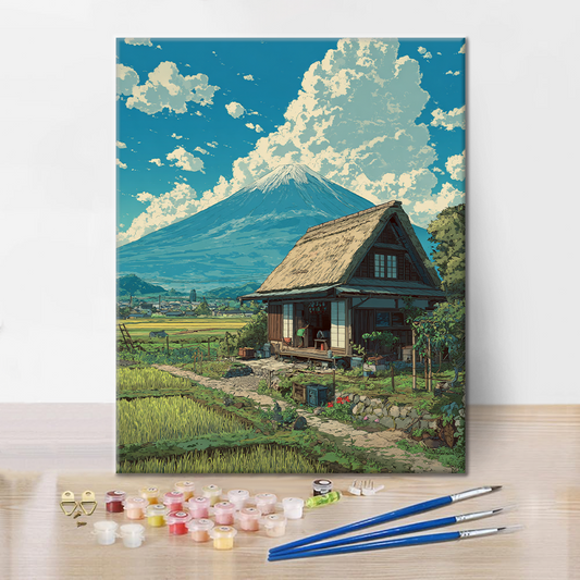 Le chalet sous le mont Fuji - Peinture par numéros