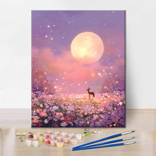 Cerf dans la prairie au clair de lune - Peinture par numéros