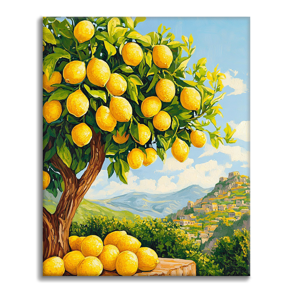Kit Peinture Par Numéros Citronnier – 20x30cm – Cadre Bois Inclus – Débutants – Déco Murale