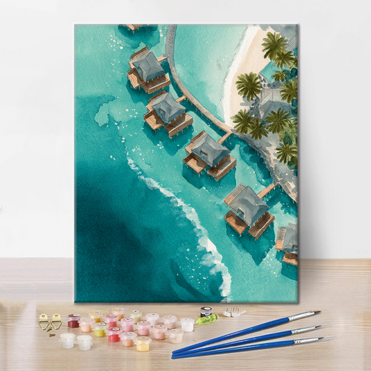 Villas sur pilotis aux Maldives - Peinture par numéros