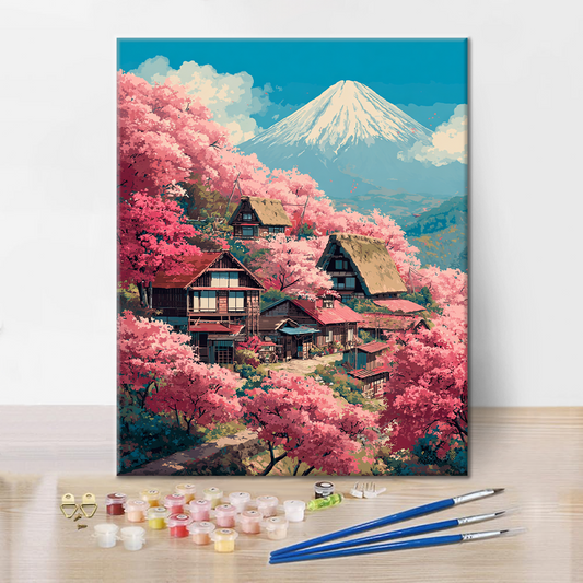 Villa Sakura au Mont Fuji - Peinture par numéros