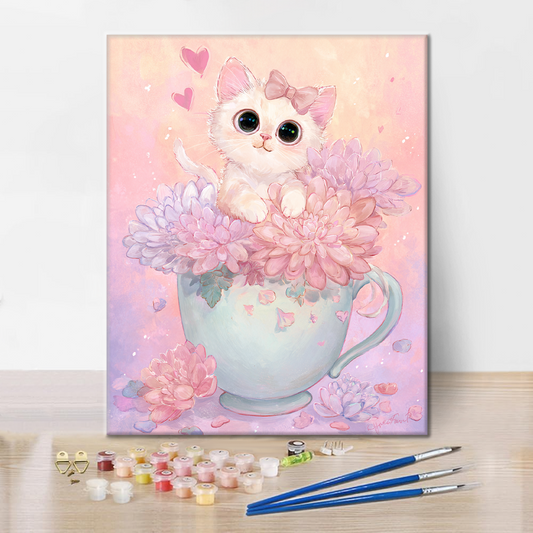 Chaton à l'heure du thé - Peinture par numéros