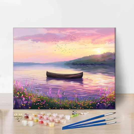 Bateau sur un lac serein - Peinture par numéros
