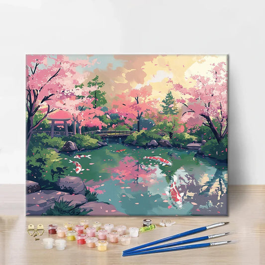 Jardin de cerisiers en fleurs - Peinture par numéros