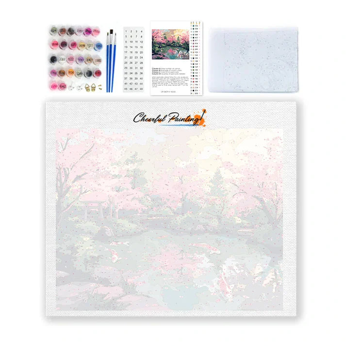 Jardin de cerisiers en fleurs - Peinture par numéros