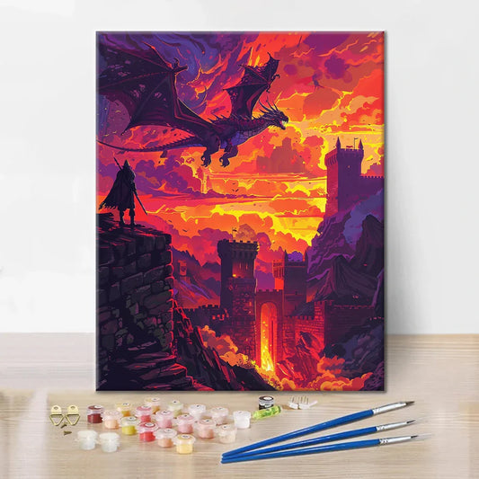 Dragon au-dessus du château - Peinture par numéros