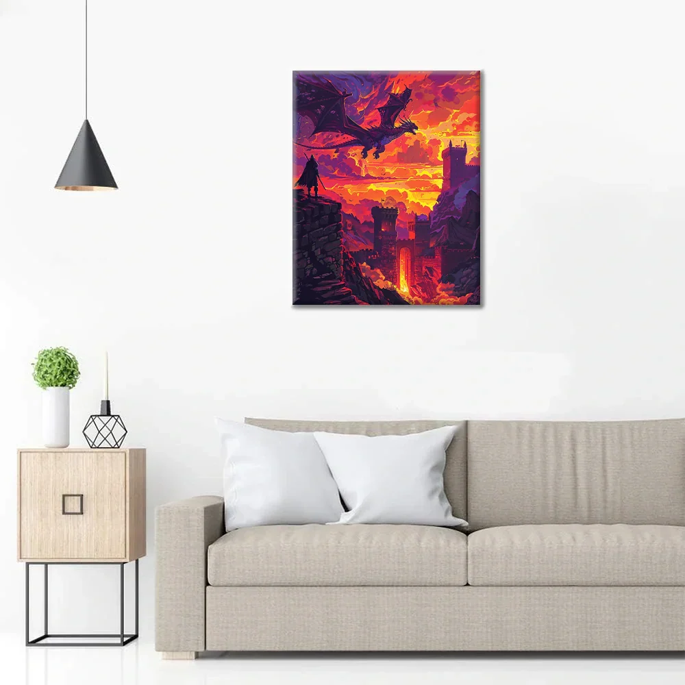 Dragon au-dessus du château - Peinture par numéros
