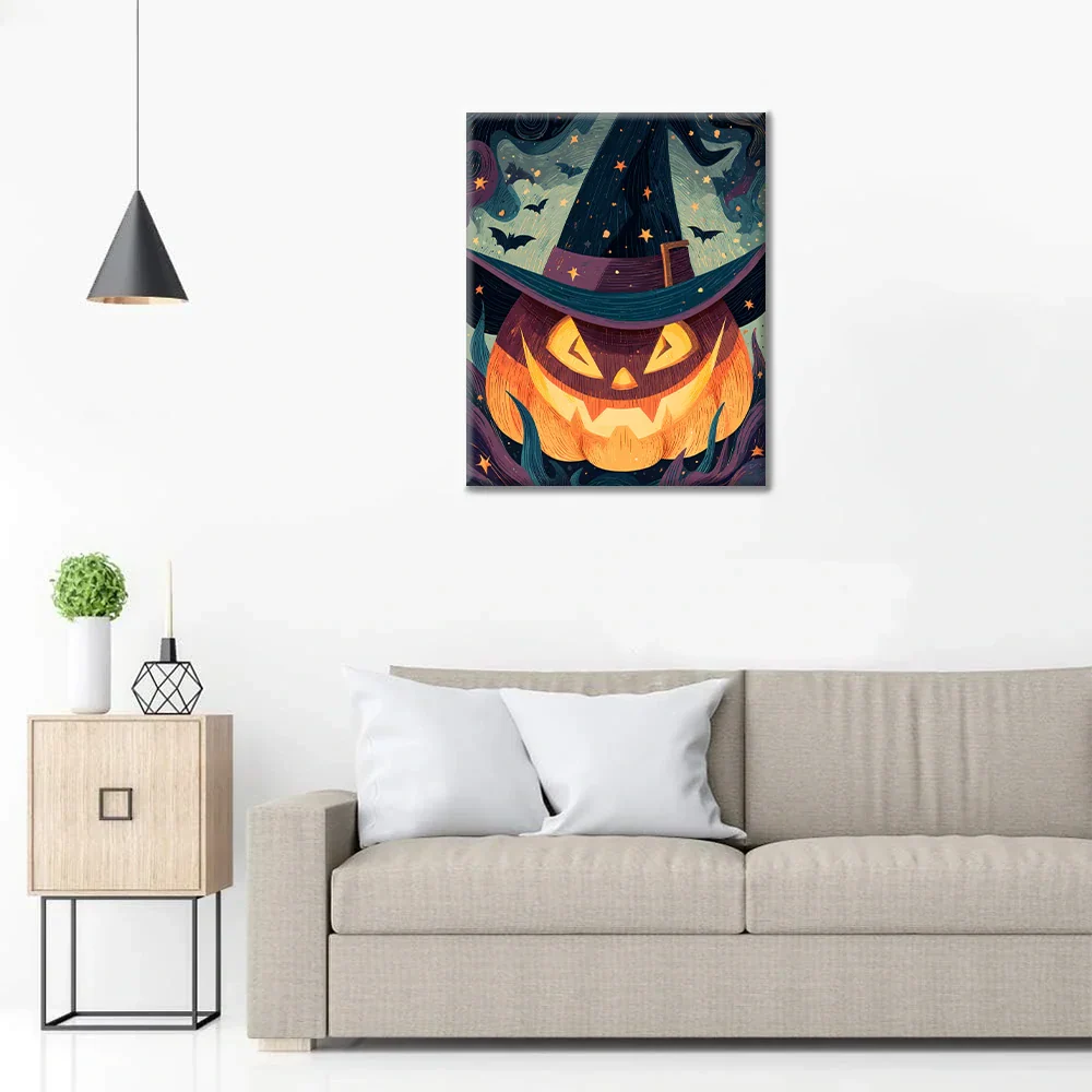 Citrouille d'Halloween avec un chapeau de sorcier - Peinture par numéros