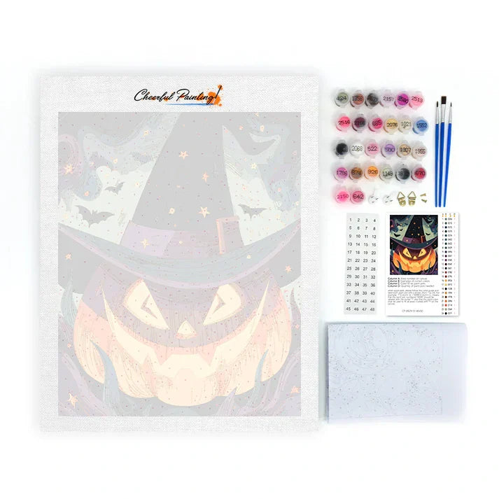 Citrouille d'Halloween avec un chapeau de sorcier - Peinture par numéros