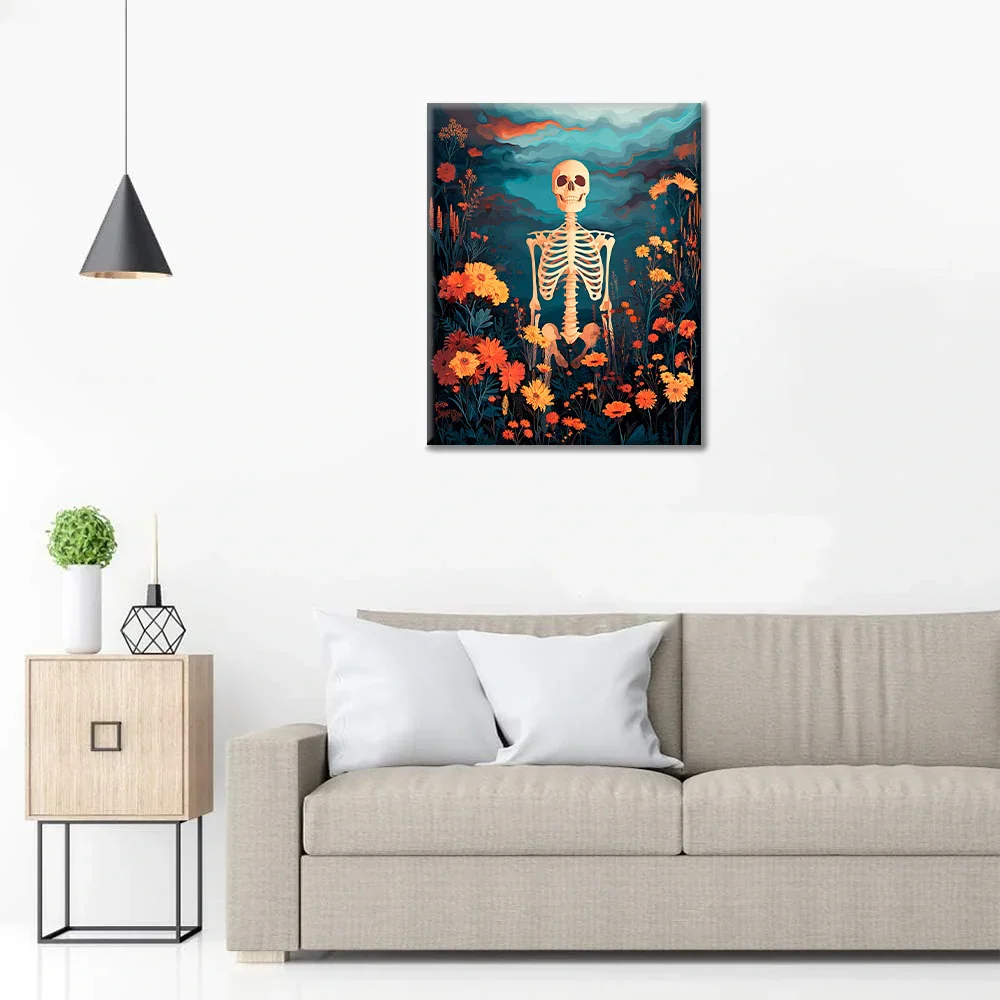 Squelette avec fleurs - Peinture par numéros