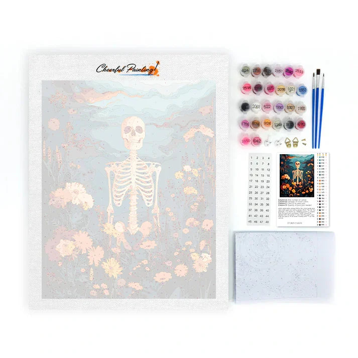 Squelette avec fleurs - Peinture par numéros